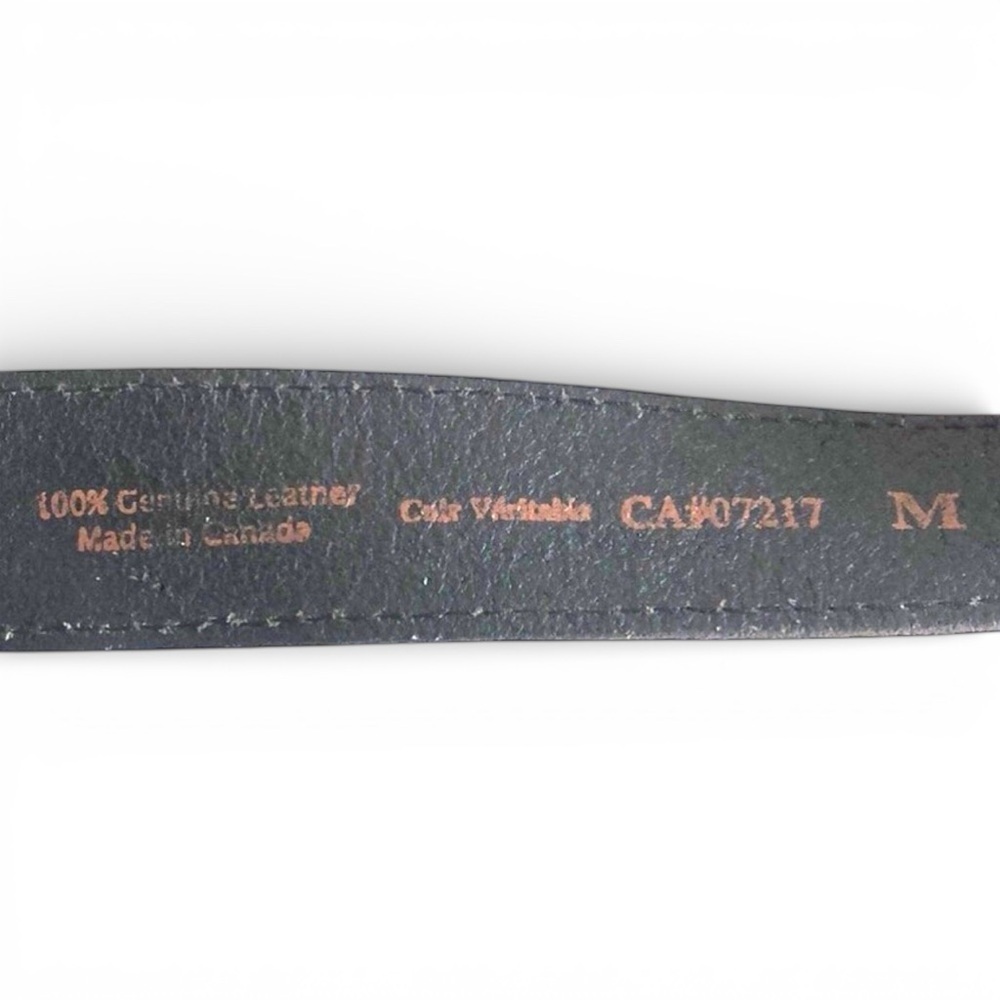 Warehouse One Embossed Black Leather Belt Medium Silver Buckle - Picture 10 of 13